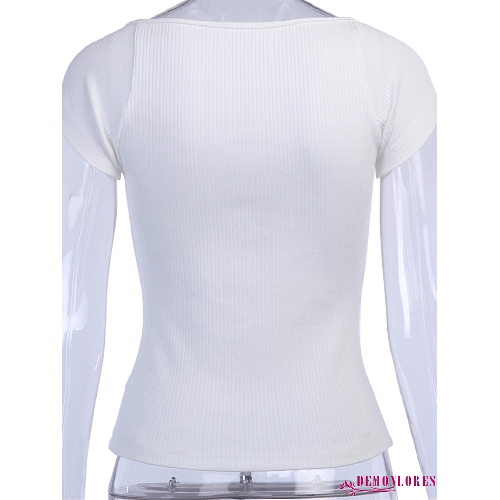 Áo thun cổ Y màu trơn dáng ôm vừa vặn gợi cảm cho nữ