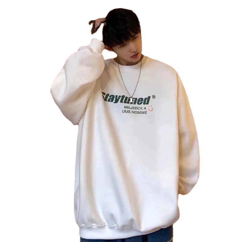 Áo thun tay dài cổ tròn in chữ thời trang thu đông phong cách Hong Kong sành điệu cho nam size M-5XL