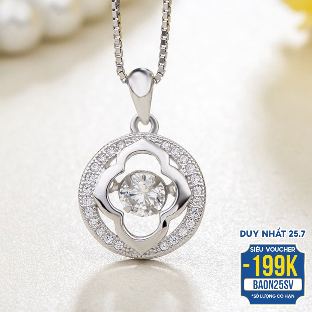 Dây Chuyền Bạc Ý S925 Mặt Tròn Bông Hoa Bốn Cánh M-1443 - Bảo Ngoc Jewelry