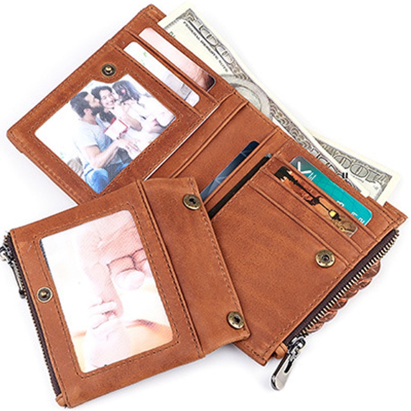 Ví Da Đựng Thẻ Tín Dụng / Tiền Xu RFID Dạng Gập Phong Cách Vintage Cho Nam