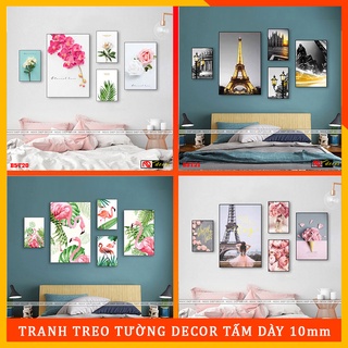SET 5 tranh dán tường phong cách Châu Âu Nhẹ Nhàng Tinh tế, Chất Liệu Gỗ Nhựa chống nước kèm băng dính xốp