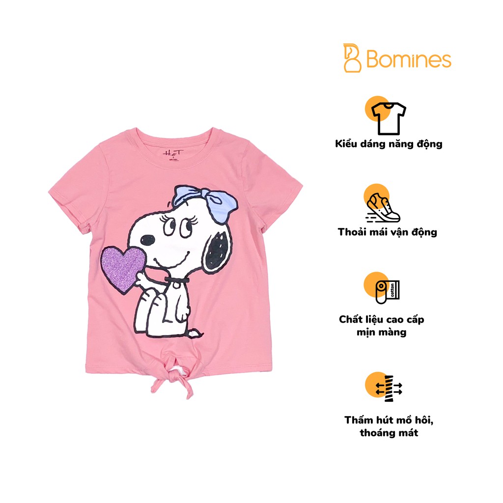 Áo hoạt hình chó Snoopy bé gái vải cotton 4 chiều hãng Bomines