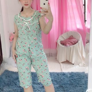Bộ lanh kẻ và hoa siêu mát
