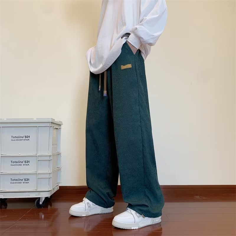 Quần Dài Vải Nhung Kẻ Màu Xanh Lá Thời Trang Xuân Thu Cho Nam Size S-3XL