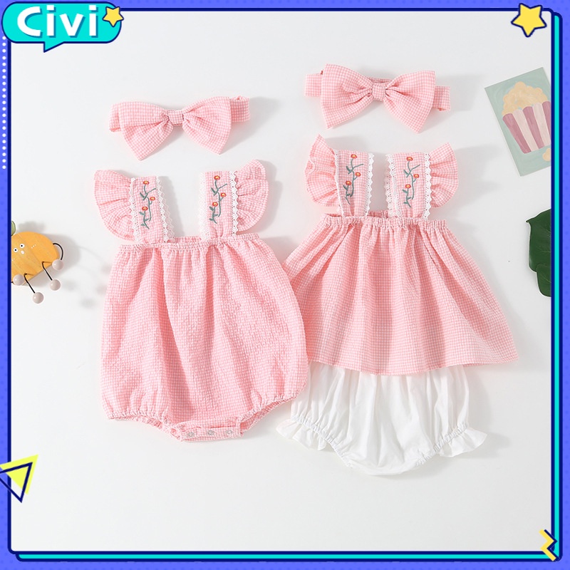 Bộ Áo Liền Quần Tay Ngắn Kèm Quần Short Thêu Hoa Xinh Xắn Thời Trang Mùa Hè 2019 Cho Bé Gái