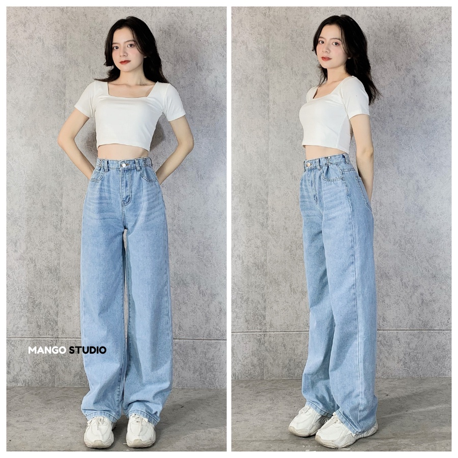 Quần jean nữ ống suông rộng cơ bản cạp lưng cao thương hiệu Mango MT230