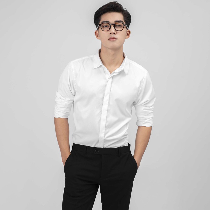 Áo sơ mi nam trơn giấu cúc dài tay, gấp hộp ,áo sơ mi công sở chất liệu lụa mịn cao cấp(Cam Kêt Chất Lượng)