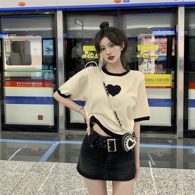 Áo thun ZHELIHANGFEI tay ngắn phối màu tương phản thời trang dành cho nữ