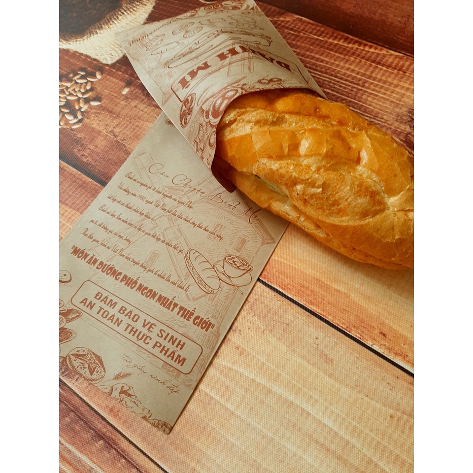 100 Túi Giấy Đựng Bánh Mì Thịt Nướng, Bánh Mì Đặc Ruột size 14x20cm - Giấy Kraft Nhật Dầy