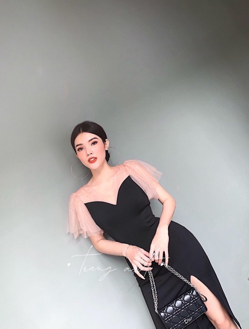 Đầm Body Phối Lưới Xẻ Tà ĐEN/NUDE/ĐỎ xt