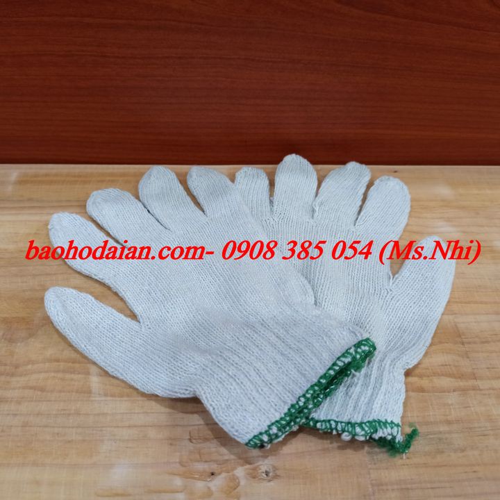 Găng tay bảo hộ vải sợi len màu trắng kem- Hình thật