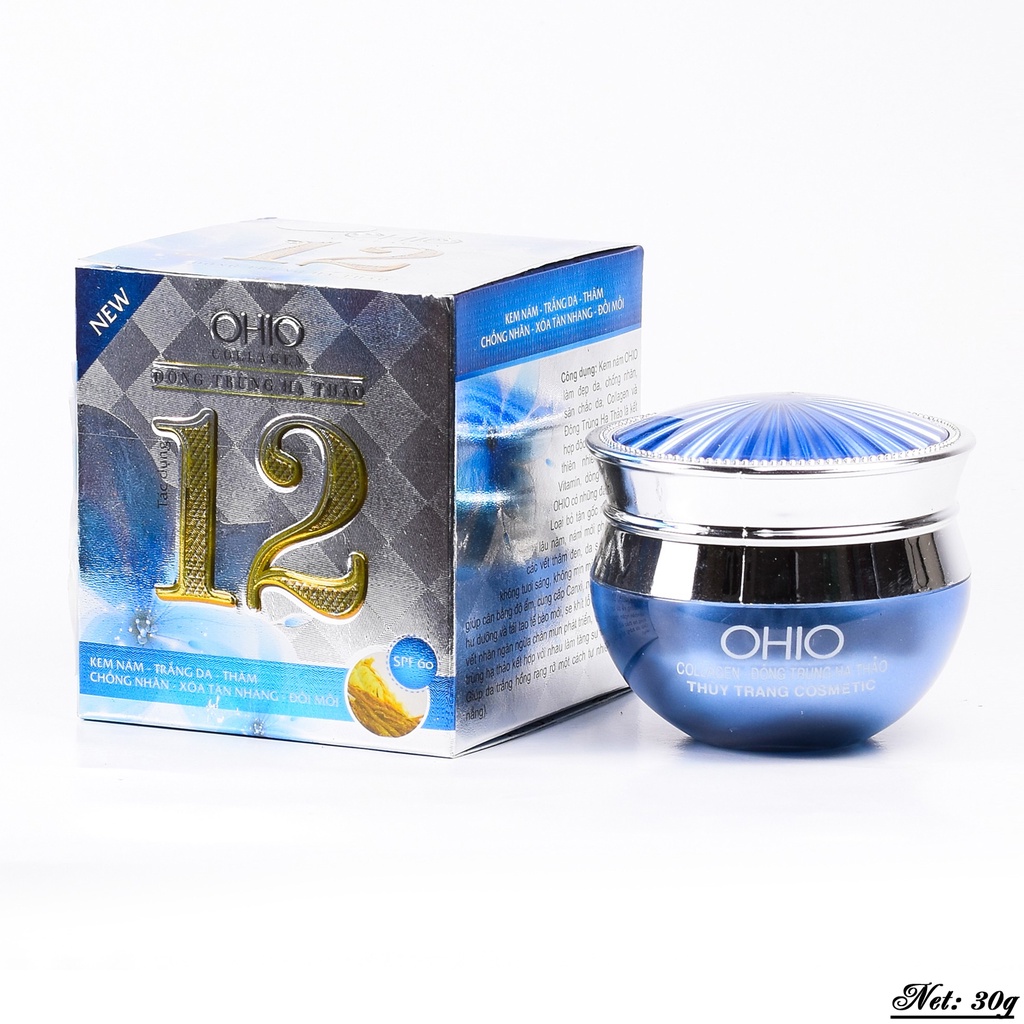Kem Nám - Tàn nhang - Trắng da - Chống nhăn 12 tác dụng OHIO Collagen - Đông Trùng Hạ Thảo (30g)