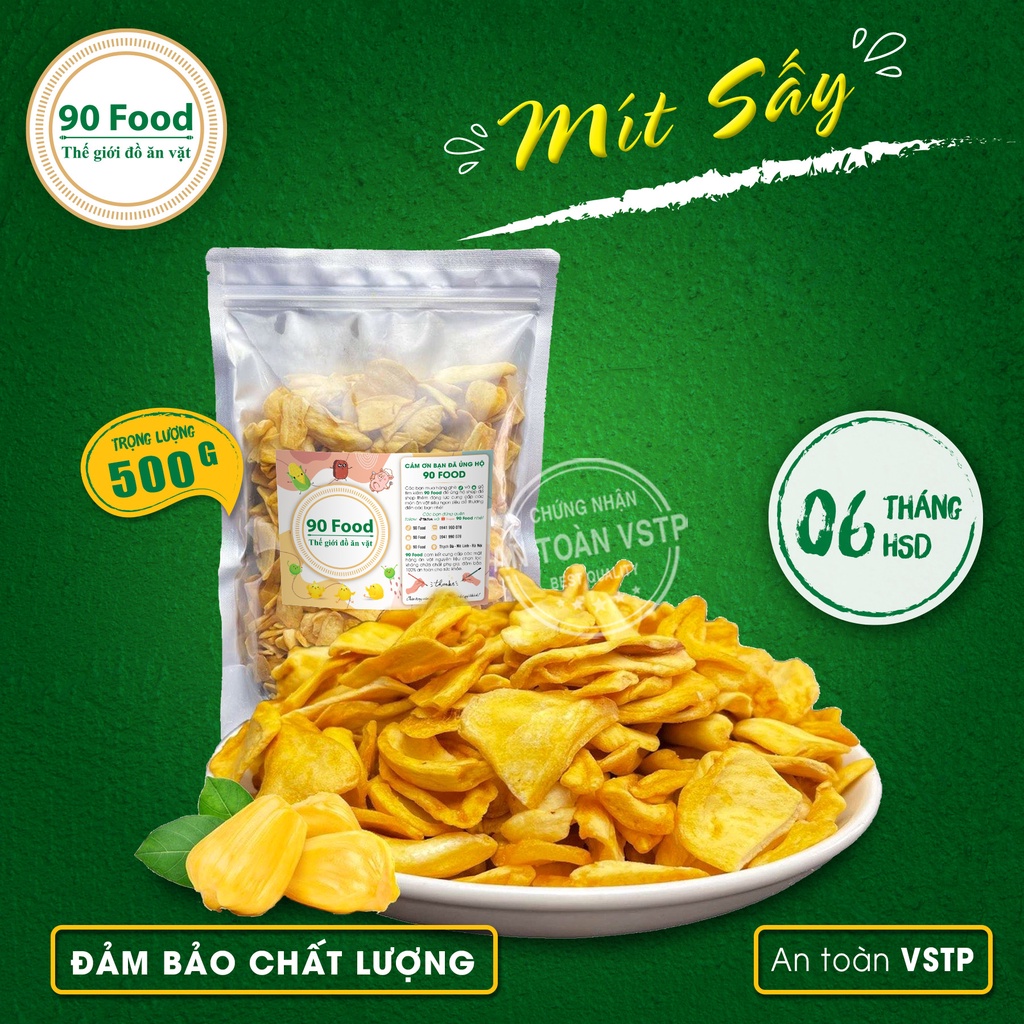 Mít sấy vỡ nhỏ giòn rụm thơm ngon nhức nách 90 Food 500G, đồ ăn vặt Việt Nam an toàn vệ sinh thực phẩm