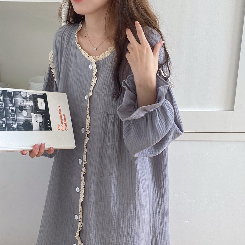 Đồ ngủ vải xô muslin cho cặp đôi màu xanh ulzzang