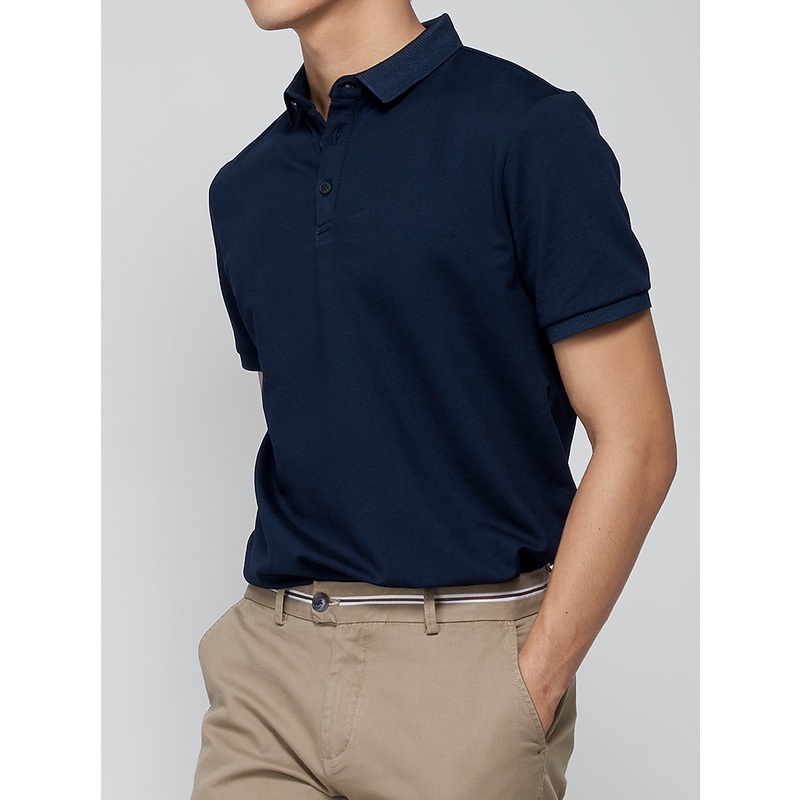 Áo thun polo nam nữ cổ bẻ HUTA PT018 màu xanh đen, vải cá sấu 4 chiều, ngắn tay