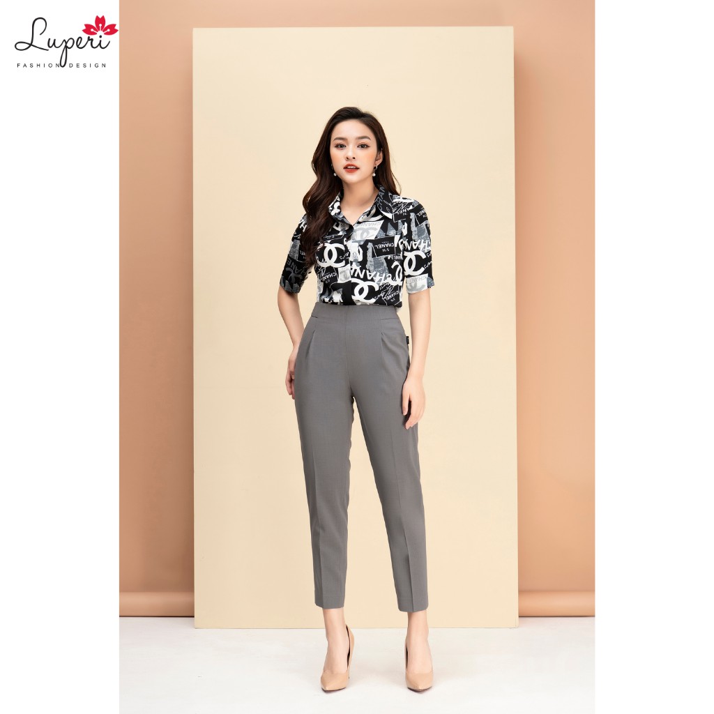 Áo Sơ Mi Nữ Cổ Đức Tay Lỡ Luperi chất liệu trượt lạnh mát mịn không nhăn kiểu dáng dài vừa họa tiết sang chảnh LFSM1116