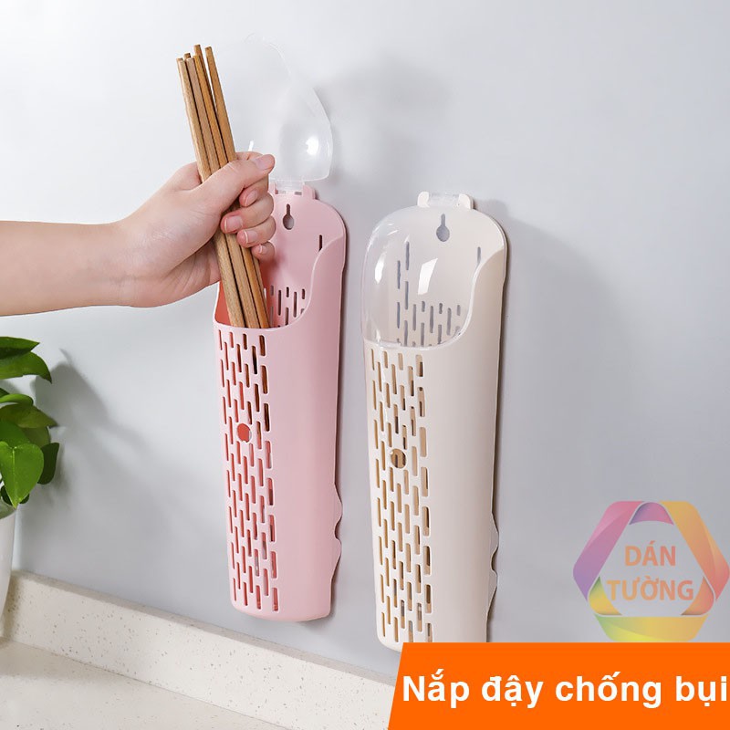 Hũ ống đựng đũa muỗng dán tường nhà bếp không cần khoan tường, ống đũa có nắp đậy, có khe thoát nước