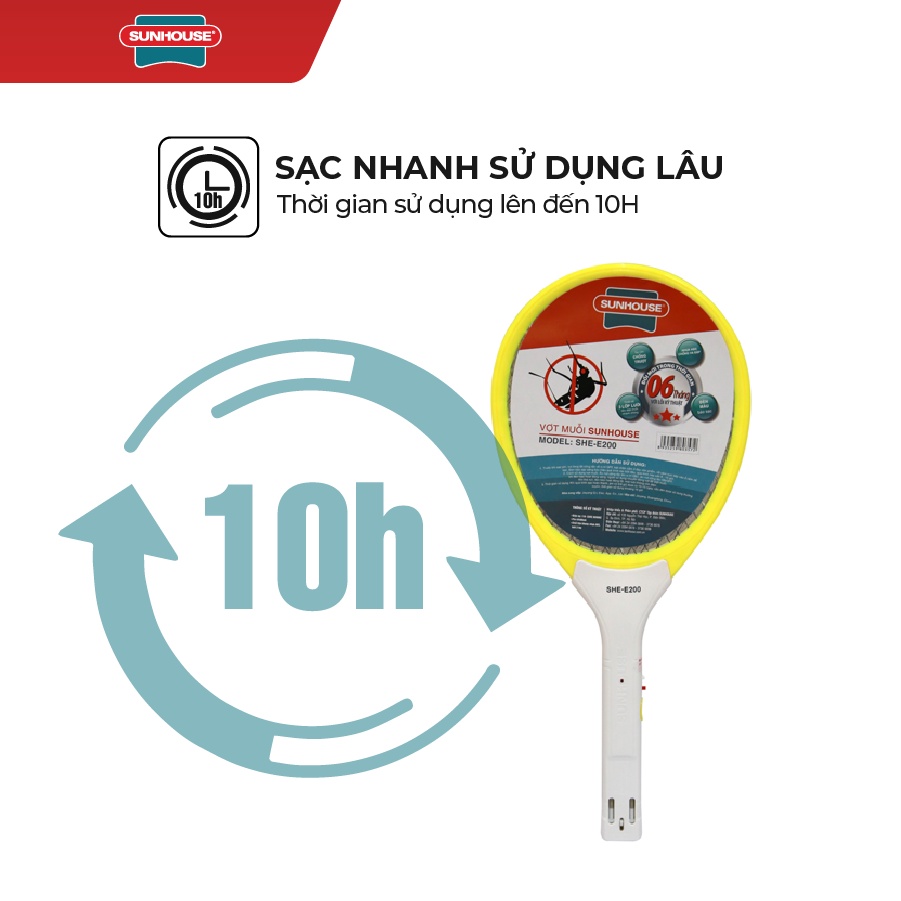 [Mã LIFEHL25 giảm 10% đơn350K] Vợt muỗi SUNHOUSE SHE-E200 màu vàng