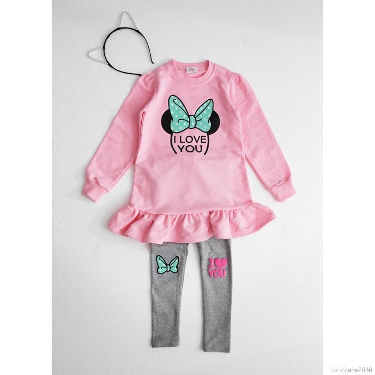 Bộ áo thun + quần in họa tiết hoạt hình cho bé gái