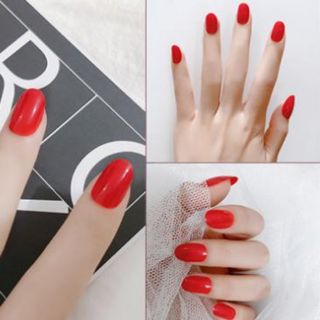 Bộ 24 móng tay giả trơn ngắn đầu tròn nhọn nhiều màu