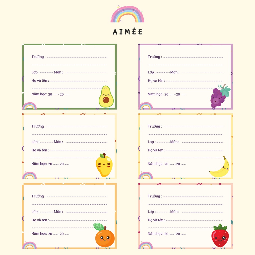 Nhãn vở họa tiết hoa quả dễ thương  | AIMÉE