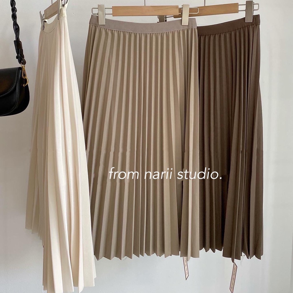 Chân váy dài Ulzzang NARII chân váy xếp ly phong cách Hàn Quốc màu be | BigBuy360 - bigbuy360.vn
