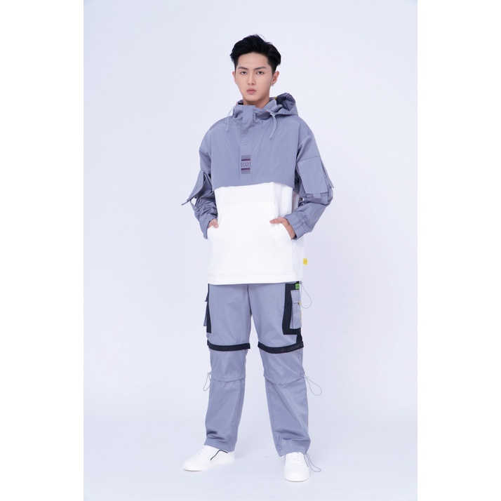 Áo Hoodie Nỉ Mũ Unisex BOO Dáng Oversized Phối Vải Gió Cá Tính Phong Cách Gen Z Độc Lạ