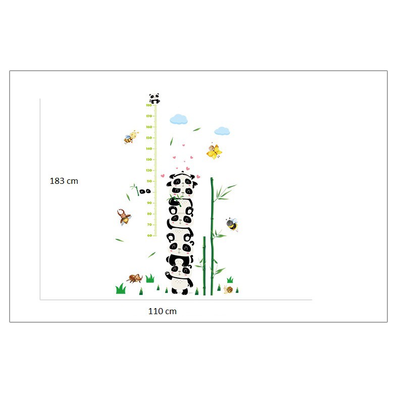 Decan dán tường thước đo chiều cao ⚡ FREESHIP ⚡ Gấu trúc ngộ nghĩnh dễ thương có keo sẵn AmyShop