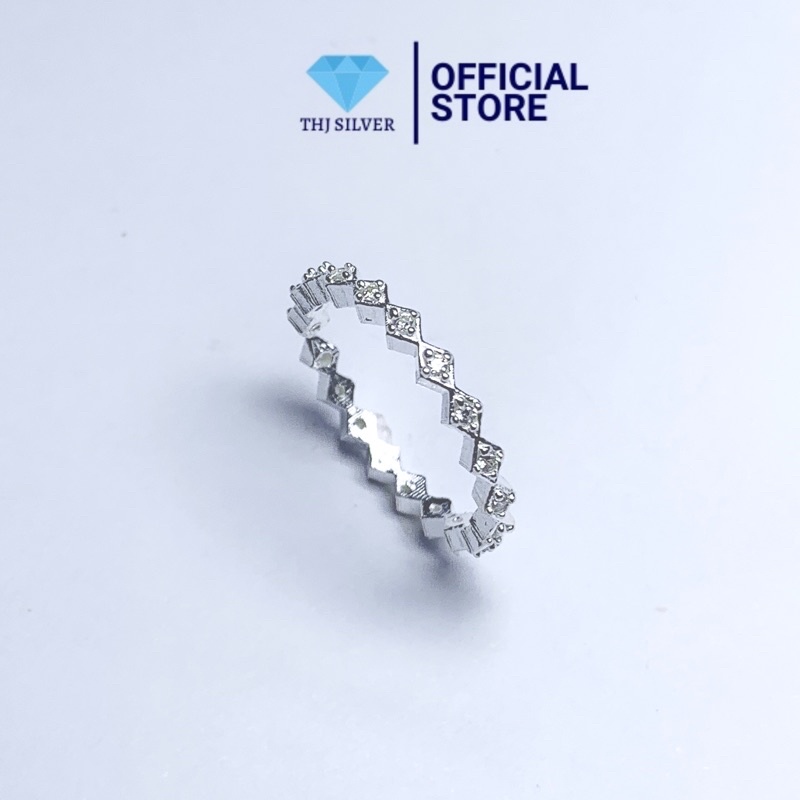 Nhẫn nữ bạc ta zic zac đính đá NHÂN TẠO - Nhẫn hở freesize dễ đeo