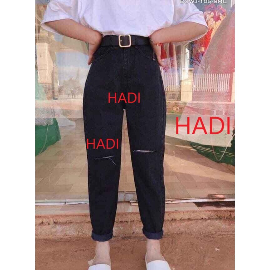 QUẦN BAGGY JEAN NỮ CAO CẤP HADI LƯNG CAO MÀU ĐEN RÁCH 2 GỐI CỰC NGẦU CỰC HOT-NL12387