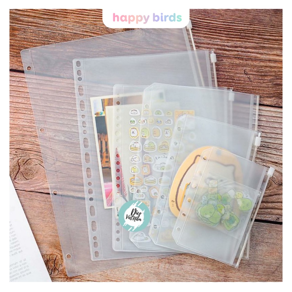 Túi đựng bút zip gắn sổ còng A5 B5 đựng bút đồ dùng văn phòng phẩm cá nhân HappyBirds