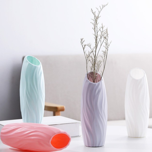 Lọ hoa nhựa vân sóng, bình hoa nhựa giả sứ phong cách Bắc Âu đơn giản, màu sắc pastel dễ dàng decor - Gia dụng Homewares