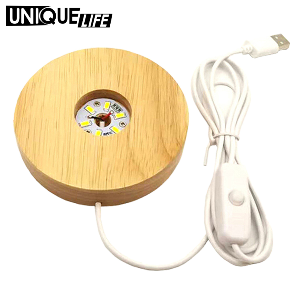 [Unique Life]LED Lights Display Base Wooden Lighted Stand Round Shaped Lamp Night Light Base Holder for DIY Crystal Glass Art Acrylic Board