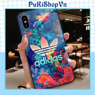 ỐP LƯNG TRÁNG GƯƠNG KÍNH CƯỜNG LỰC IPHONE, SAMSUNG ADIDAS NỀN MÀU SẮC - PUKISHOPVN
