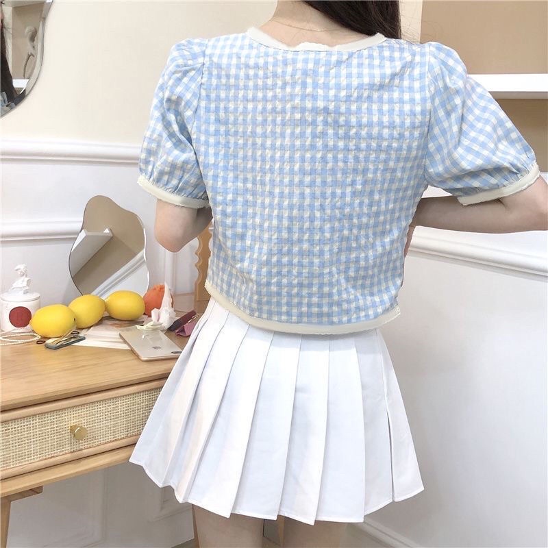 Áo Croptop cổ vuông tay ngắn phong cách Hàn Quốc mã QD097