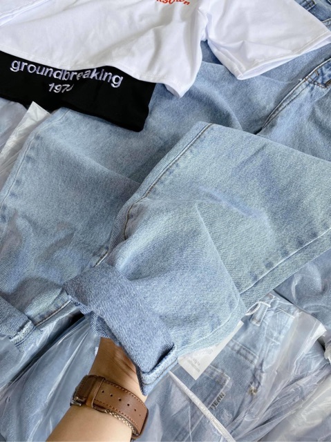 Quần Baggy Jean Trơn Lưng Cao (100% ảnh thật)