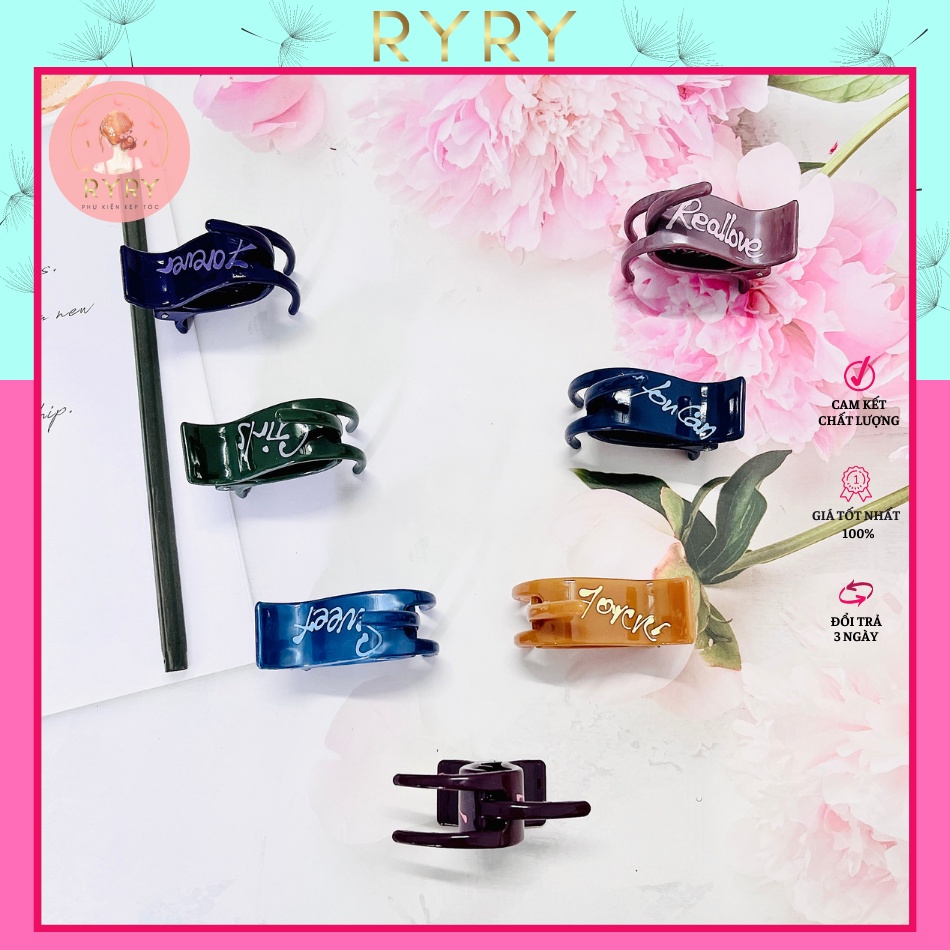Kẹp Càng Cua 3 Răng Nhựa Bóng In Chữ Nhiều Màu Sắc Xinh Xắn Cho Nữ