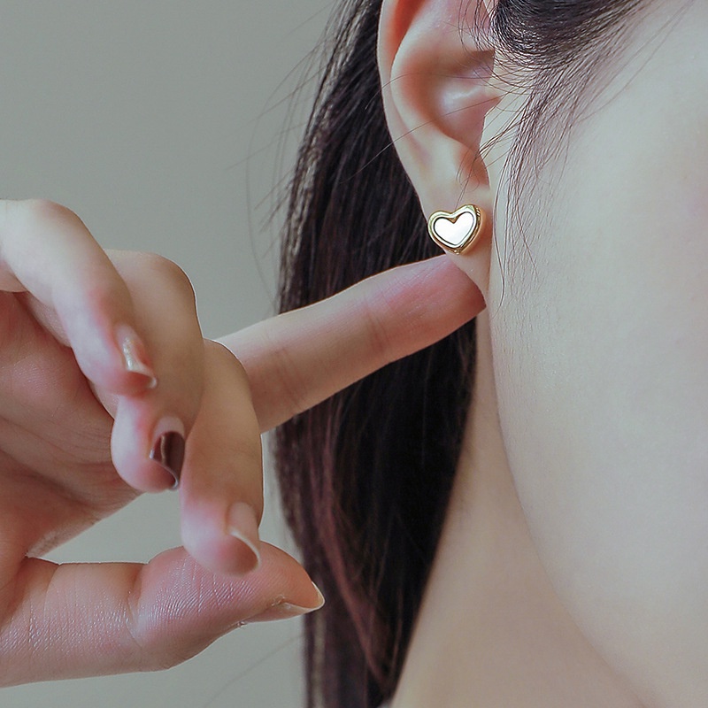 Vòng cổ / vòng tay / bông tai bằng thép titan hình trái tim phối xà cừ phong cách Âu Mỹ sang trọng làm quà cho nữ