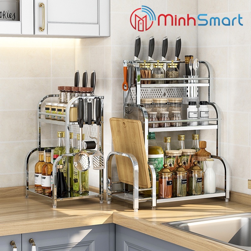 Kệ Đựng Gia Vị INOX 304 Đặt Bàn, Kệ gia vị đa năng (2Tầng và 3 Tầng) - Hàng cao cấp