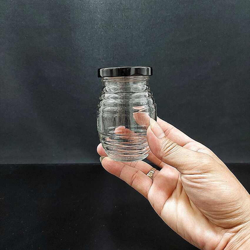 Lọ Thủy Tinh 200ML mẫu con ong  nắp thiếc đen vặn – Hũ thủy tinh làm sữa chua, đựng gia vị, yến chưng