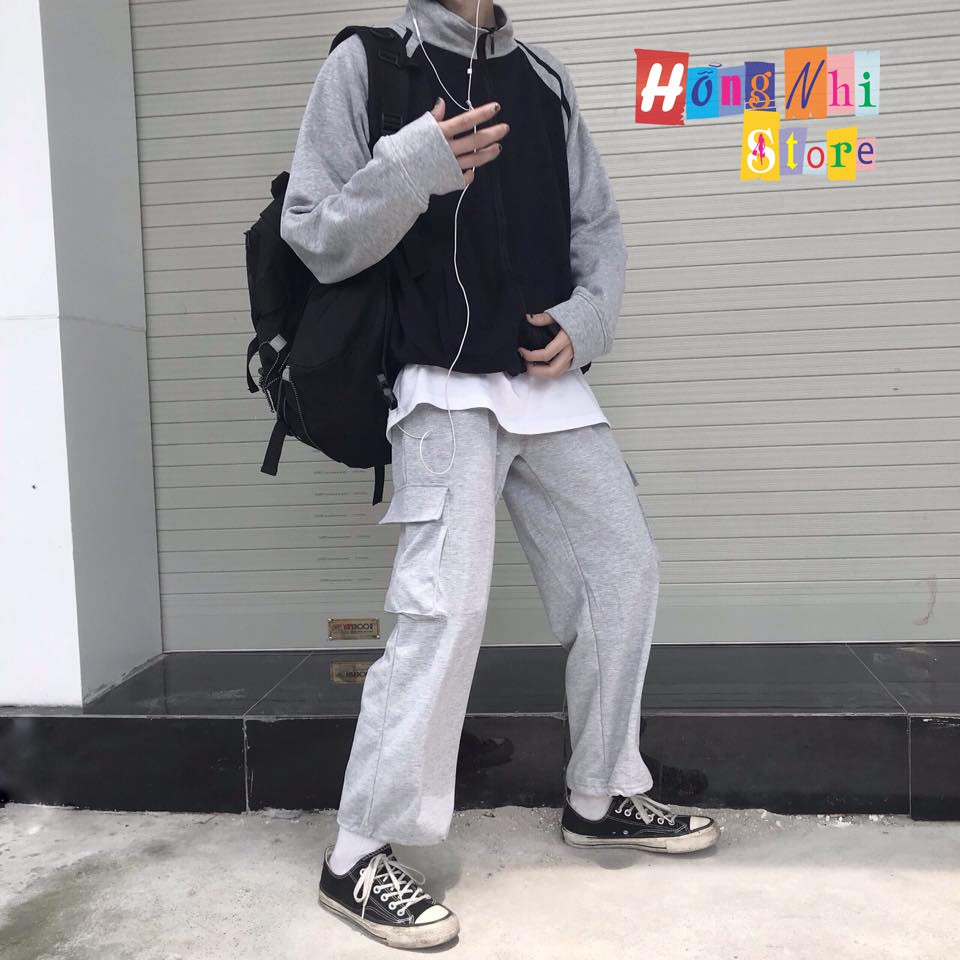 Quần Jogger Box Ulzzang Unisex Jogger Túi Hộp Dây Rút Lai Màu Xám Dáng Rộng - MM