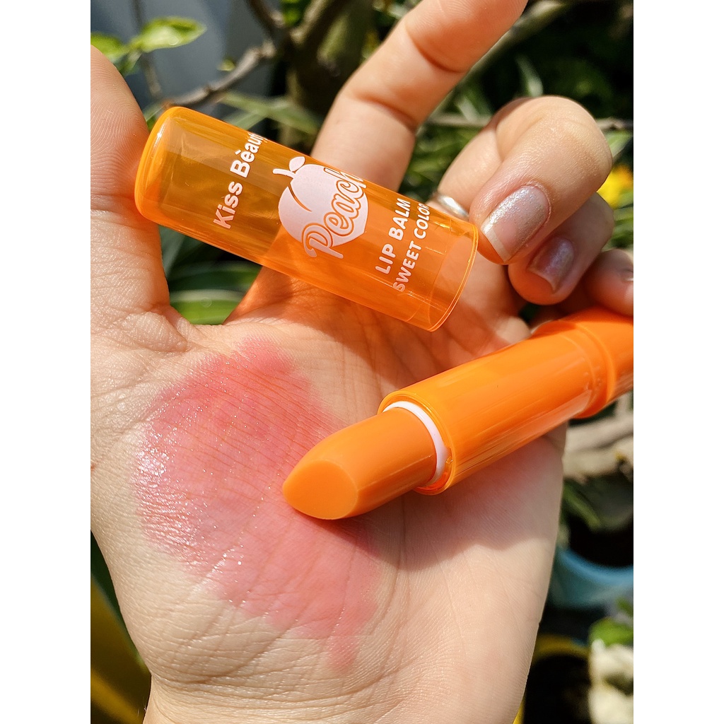 Ảnh thật  Son dưỡng Đào KISS Beauty PEACH  màu tự nhiên dưỡng ẩm môi nội địa chính hãng