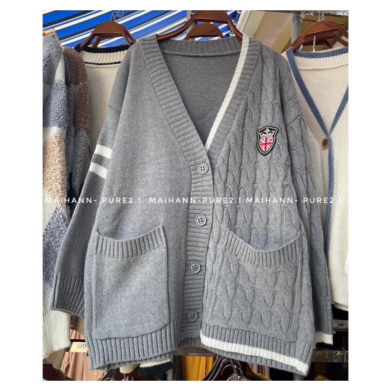 Áo Cadigan len xám viền cài cúc | BigBuy360 - bigbuy360.vn