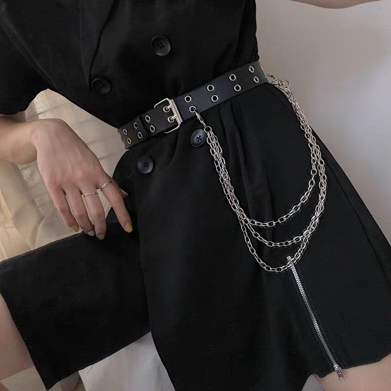 Thắt lưng nữ 2 hàng khoen tặng kèm chain xích TL007 - Thắt lưng dây xích treo Trendy