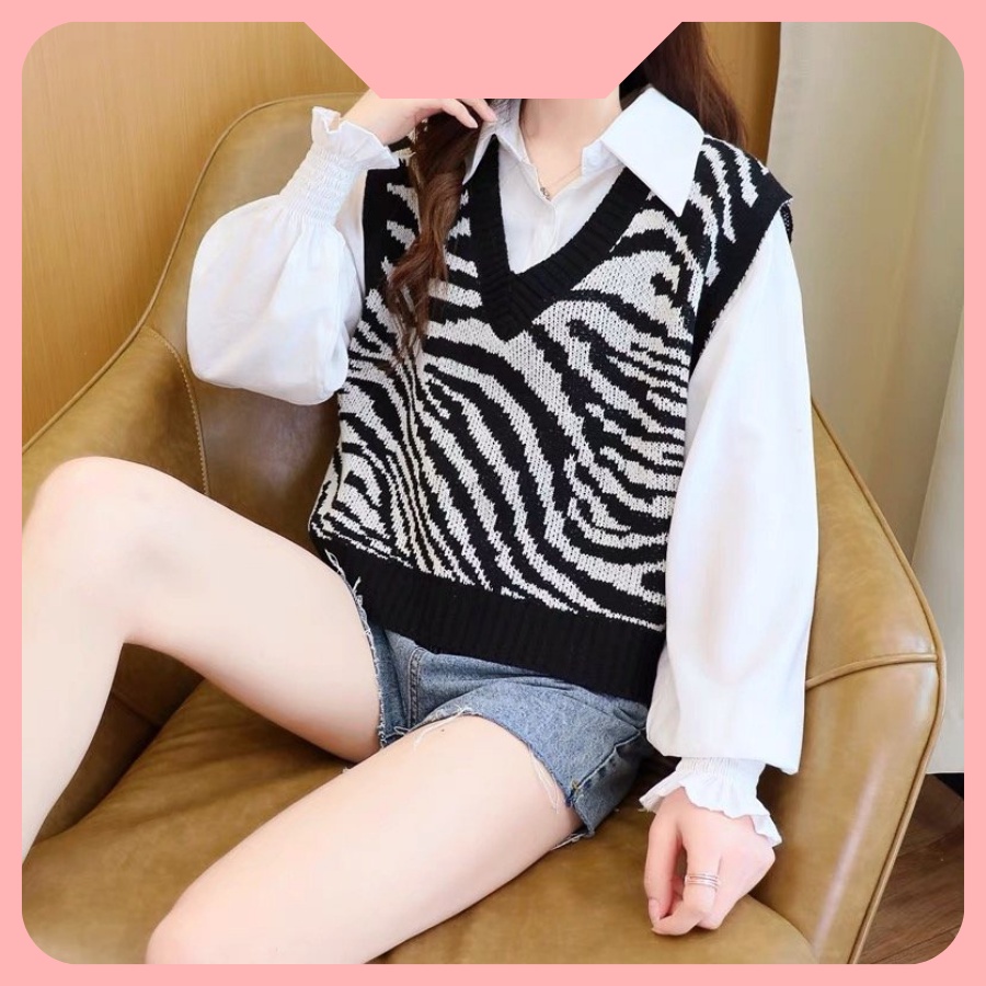 [Hàng Xịn, Giá Tốt]  Áo Gile Len Nữ ( Áo Dệt Kim ) Họa Tiết Da Báo Phong Cách Thời Trang Hàn Quốc - Mã AK009