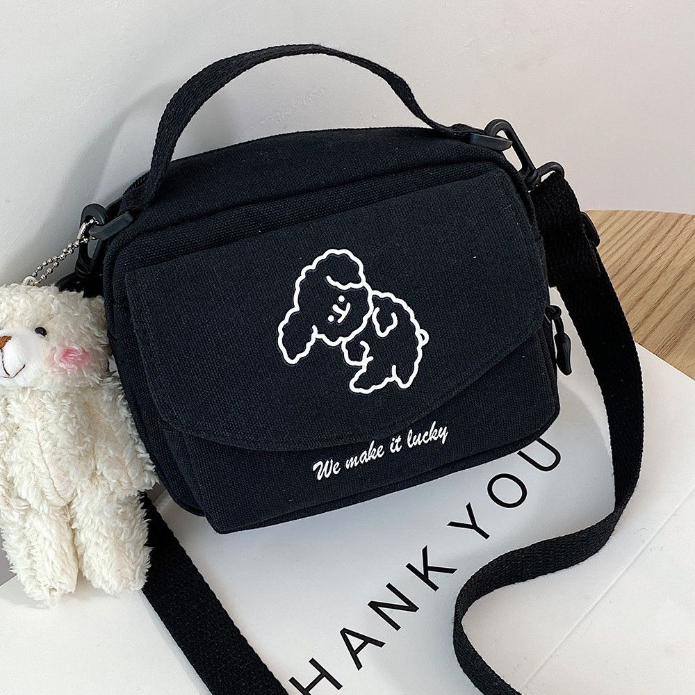 Túi đeo chéo vải canvas nhỏ hình chú chó xinh xắn thời trang cho nữ