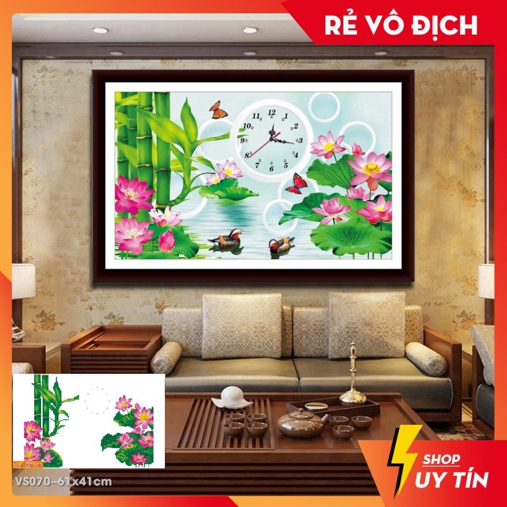 {Tặng thêm bút đính đá} Tranh đính đá Đồng Hồ VS070 - Kích Thước 61*41CM. Tranh Chưa đính và chưa có khung