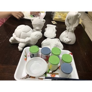 set 5 tô tượng 6 màu cơ bản 2 cọ vẽ