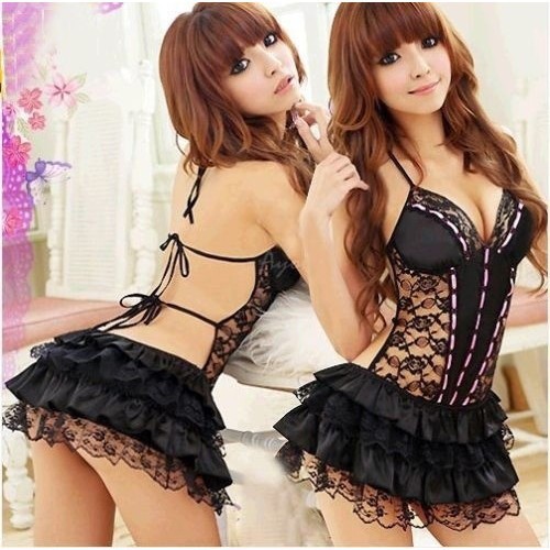 ☛☏❤Women Lace Sexy Lingerie Backless Babydoll Mini Dress Skirt Underwear + G-string