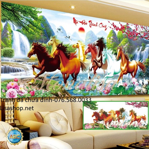 Tranh đính đá mã đáo thành công KT:200x85cm. Tranh gắn đá tự làm.